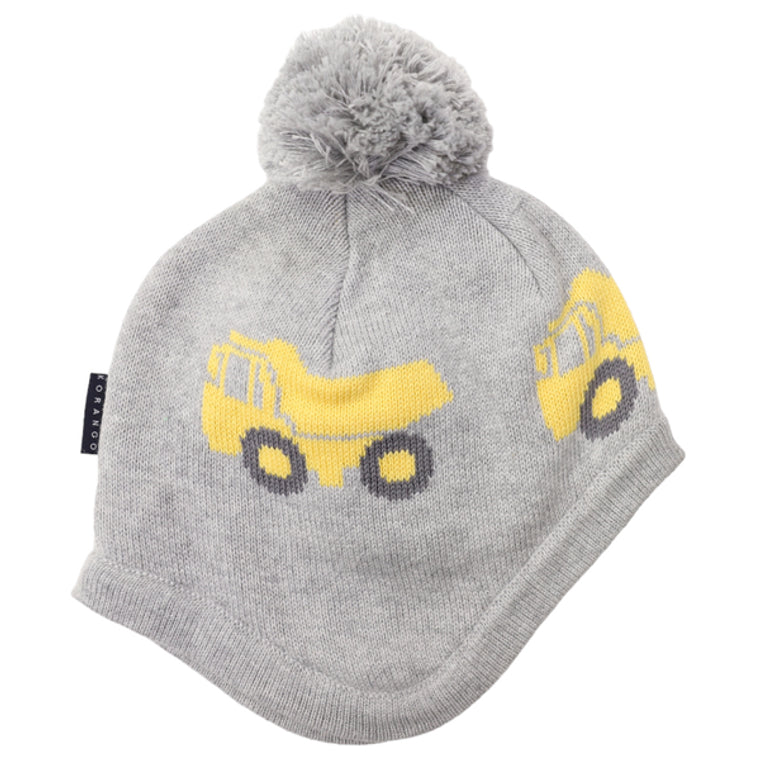 Korango - Tip Truck Knit Beanie with Pom Pom - Grey