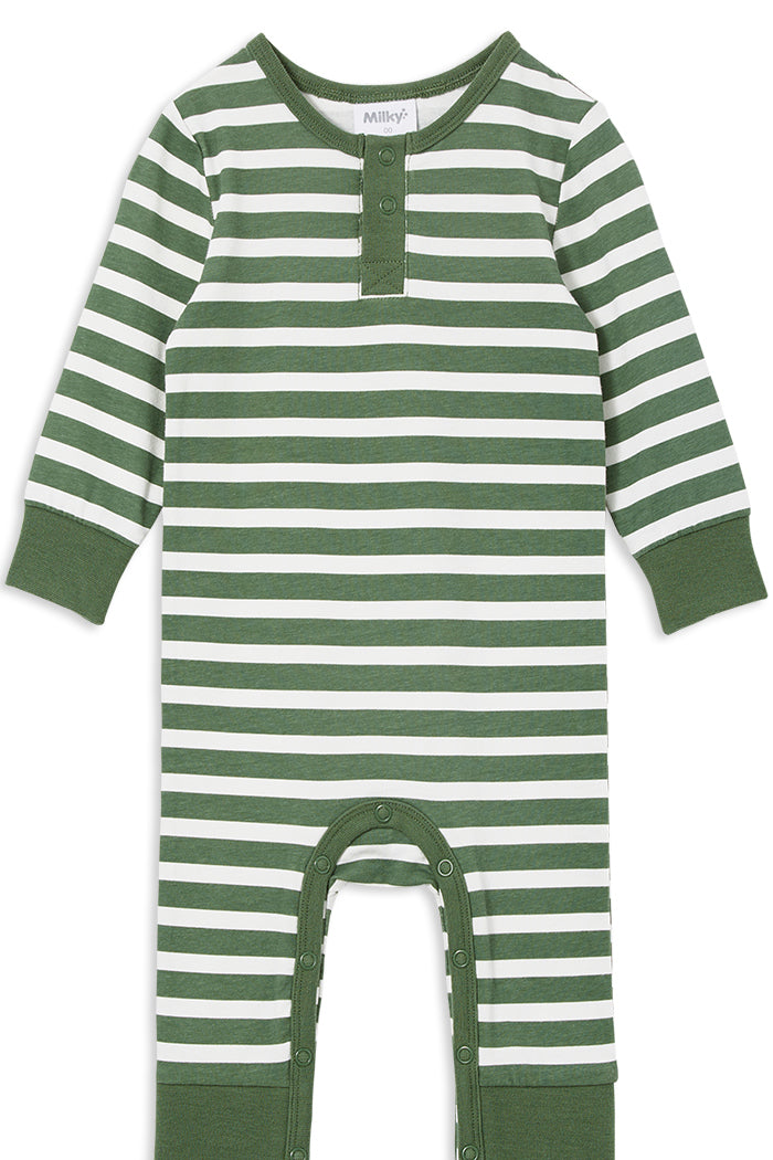 Milky - Green Stripe Henley Romper