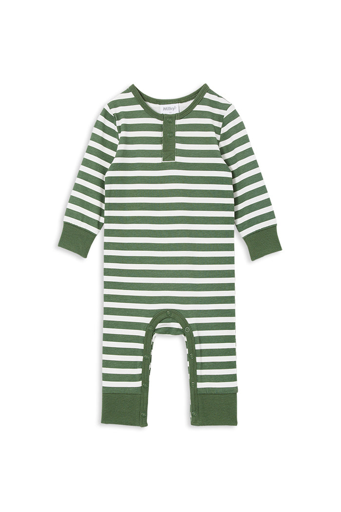 Milky - Green Stripe Henley Romper