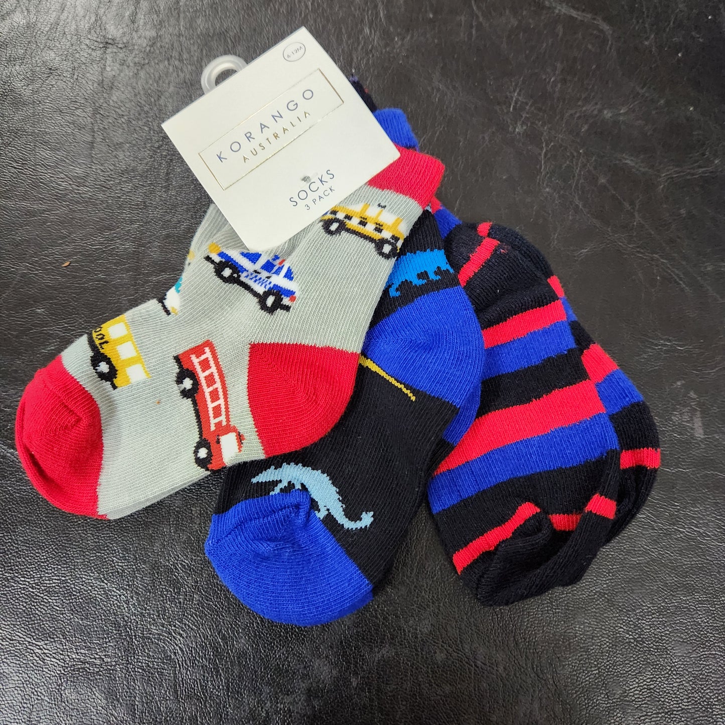 Korango - Cars & Dinosaur Socks 3pk