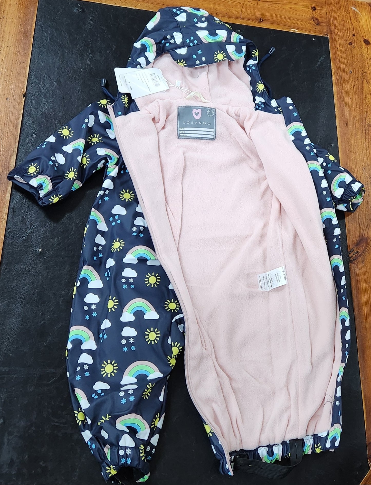 Korango-Sunshine & Rainbows, Polar Fleece Lined, Zip Rain Suit Peacoat
