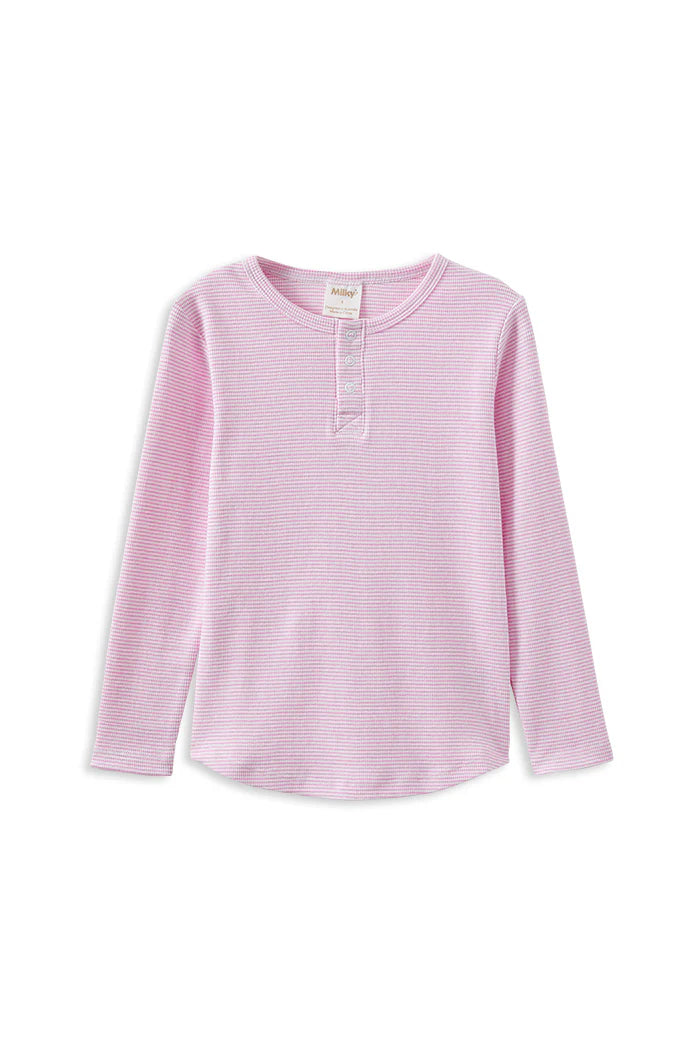 Milky - Pink Stripe Henley - 8-12y