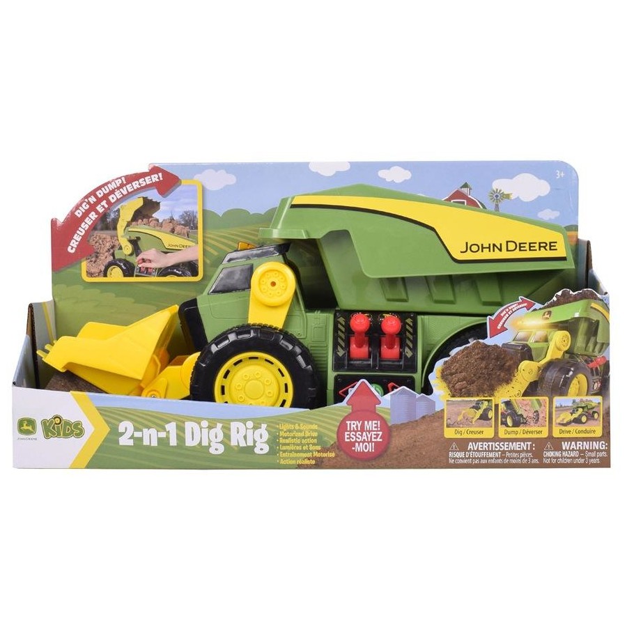 John Deere - 46cm Motorised 'Lights & Sounds' 2 N 1 Dig & Dump Rig