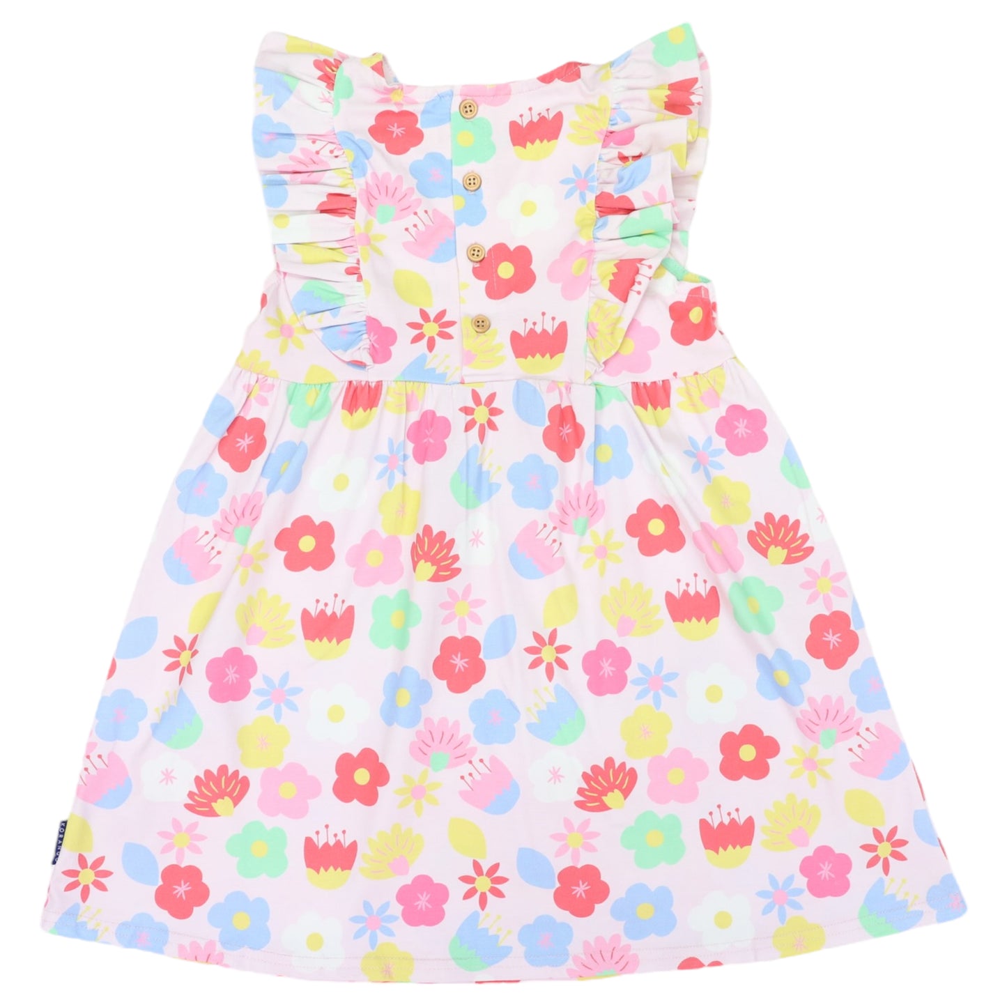 Korango - Flower Print Cotton Stretch Frill Dress Pink
