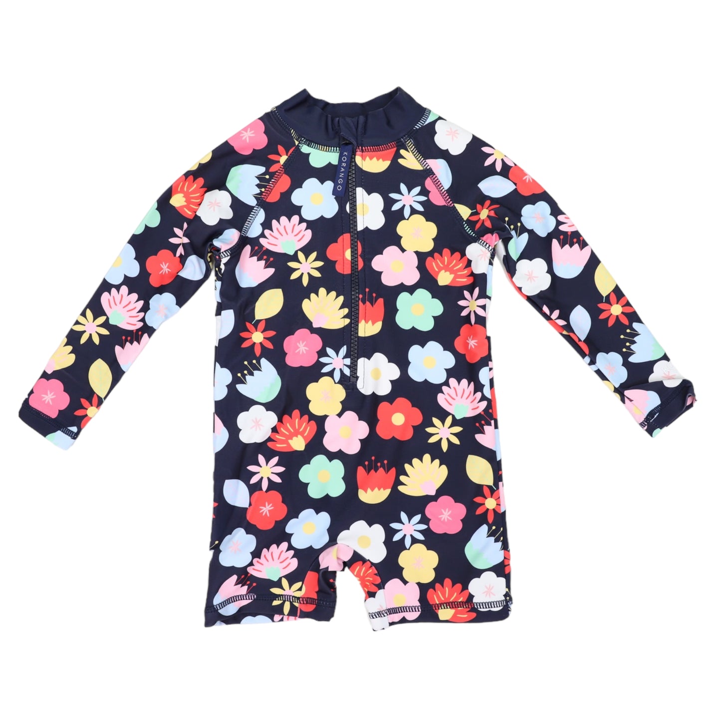 Korango - Flower long Sleeve Zip Swim Sunsuit Navy