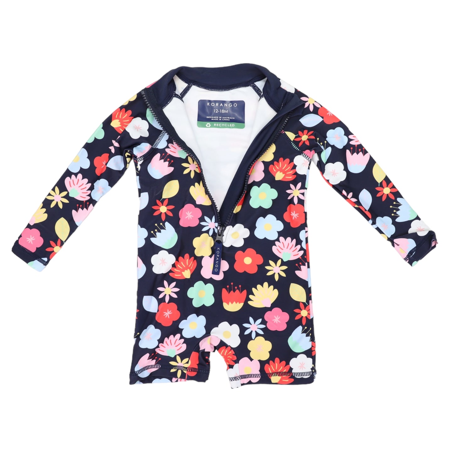 Korango - Flower long Sleeve Zip Swim Sunsuit Navy