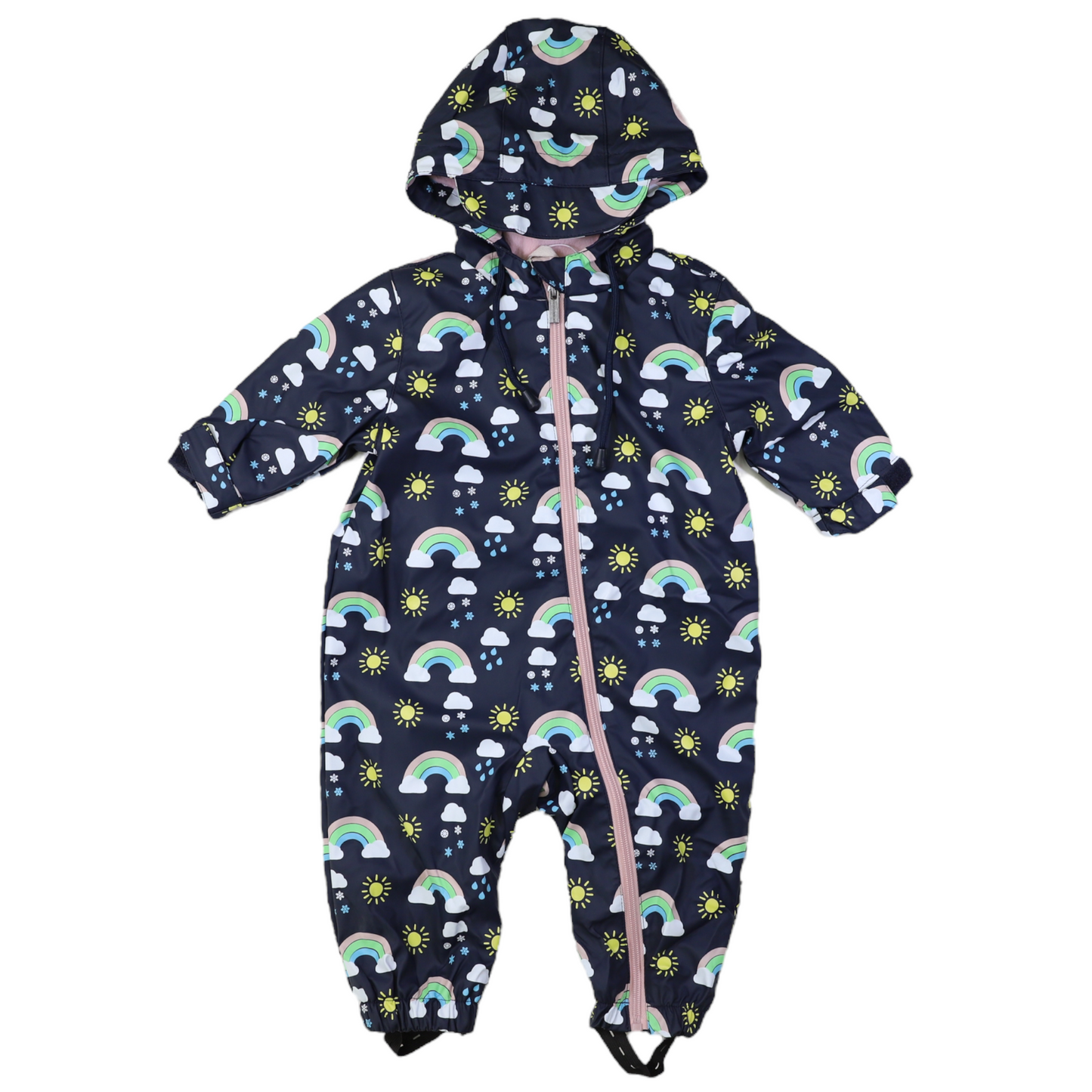 Korango-Sunshine & Rainbows, Polar Fleece Lined, Zip Rain Suit Peacoat