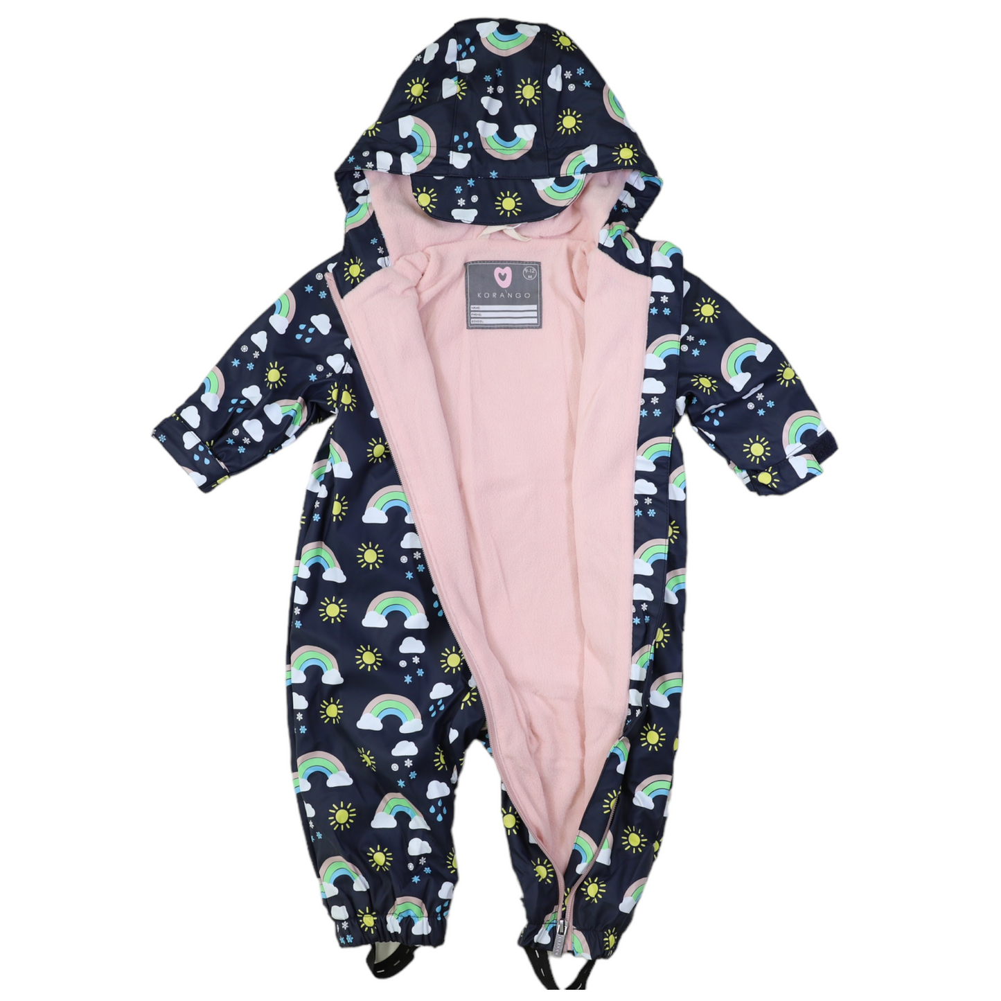 Korango-Sunshine & Rainbows, Polar Fleece Lined, Zip Rain Suit Peacoat