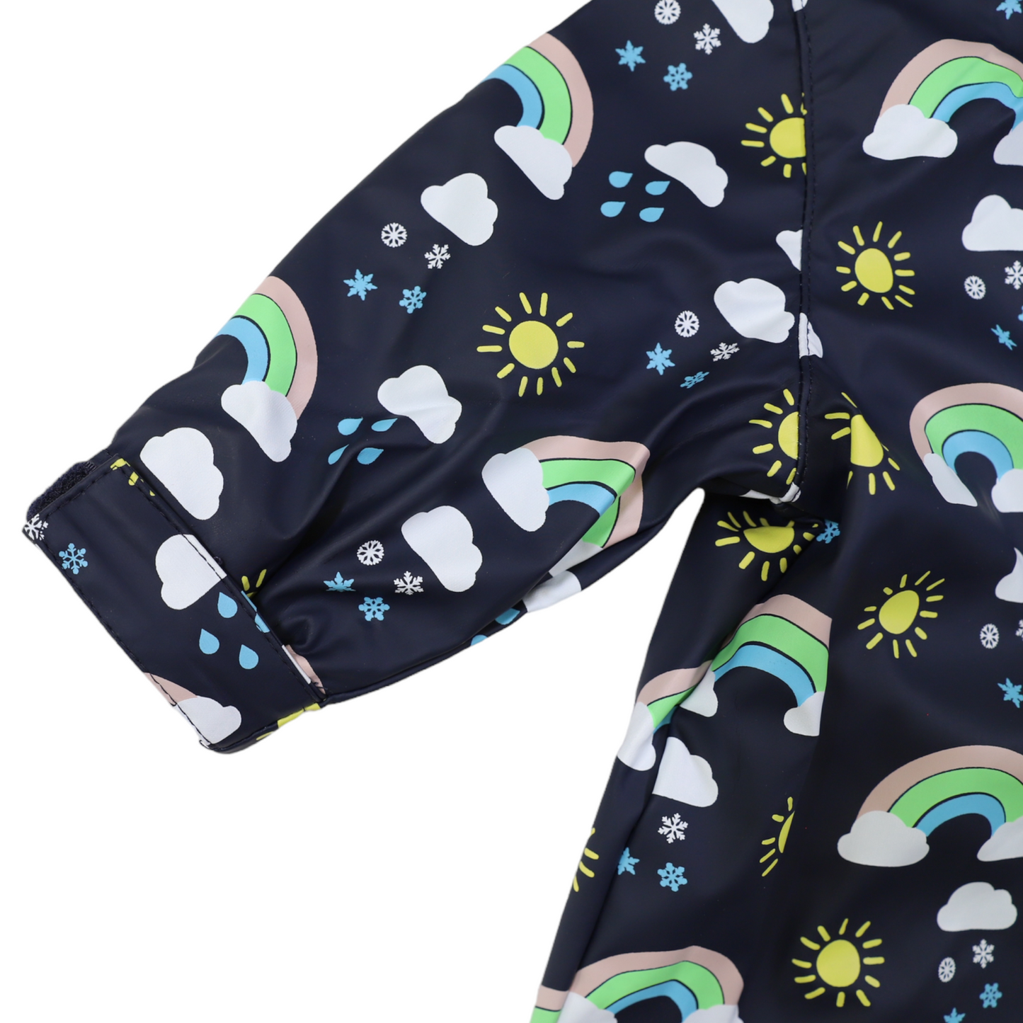 Korango-Sunshine & Rainbows, Polar Fleece Lined, Zip Rain Suit Peacoat