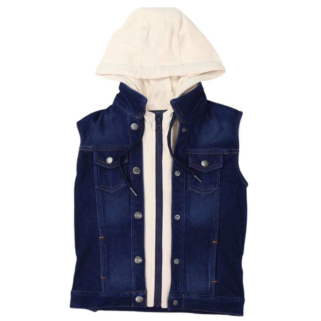 Korango - Denim Vest with Hood - Dark Wash