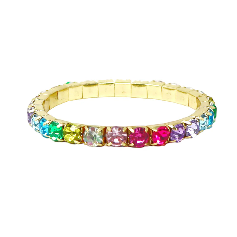 Pink Poppy - Dainty Luxury Bejewelled Bracelet Rainbow