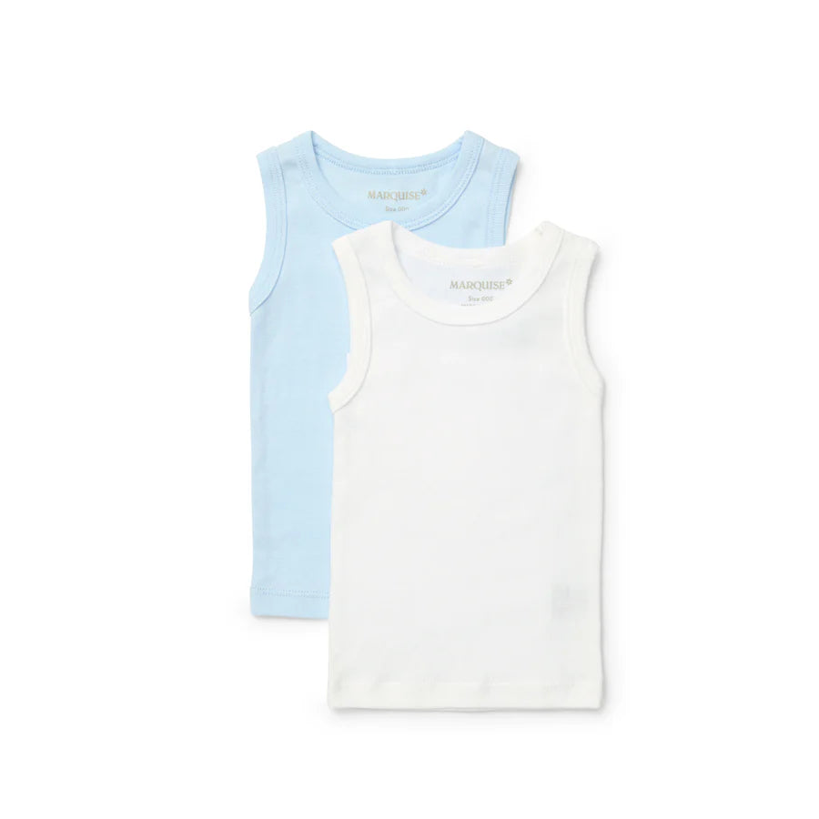 Marquise - Newborn Essentials Blue & White Singlet 2pk
