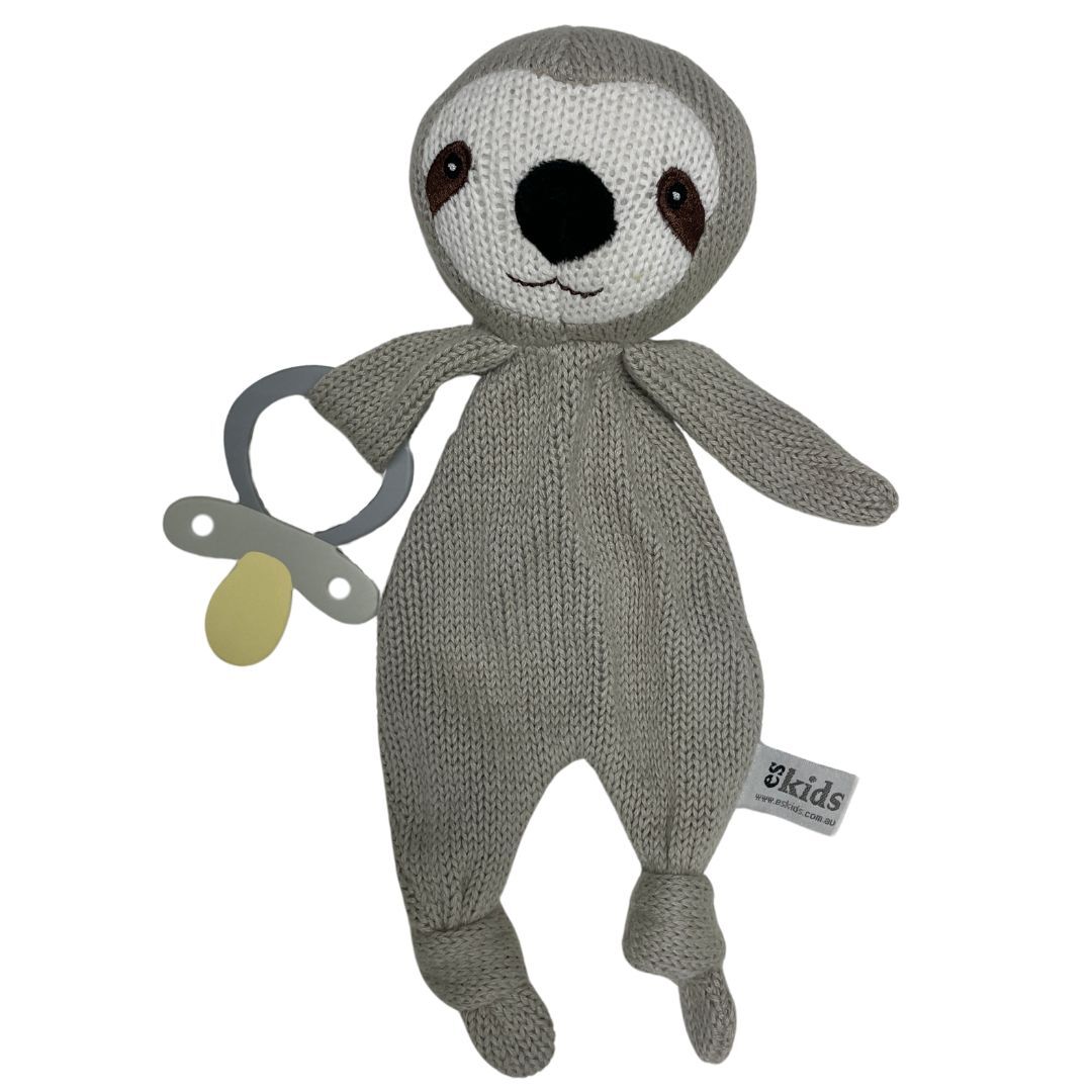 ES Kids - Knitted Eco Sloth Baby Comforter with Dummy Holder