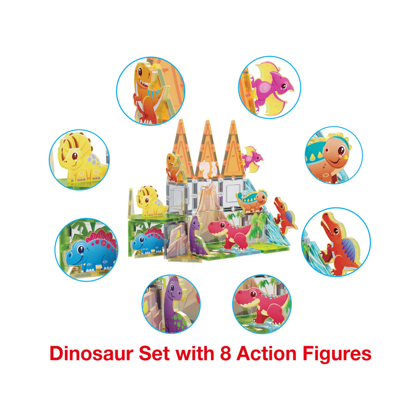 Picasso Tiles - Dinosaur Set with 8 Action Figures PTQ13