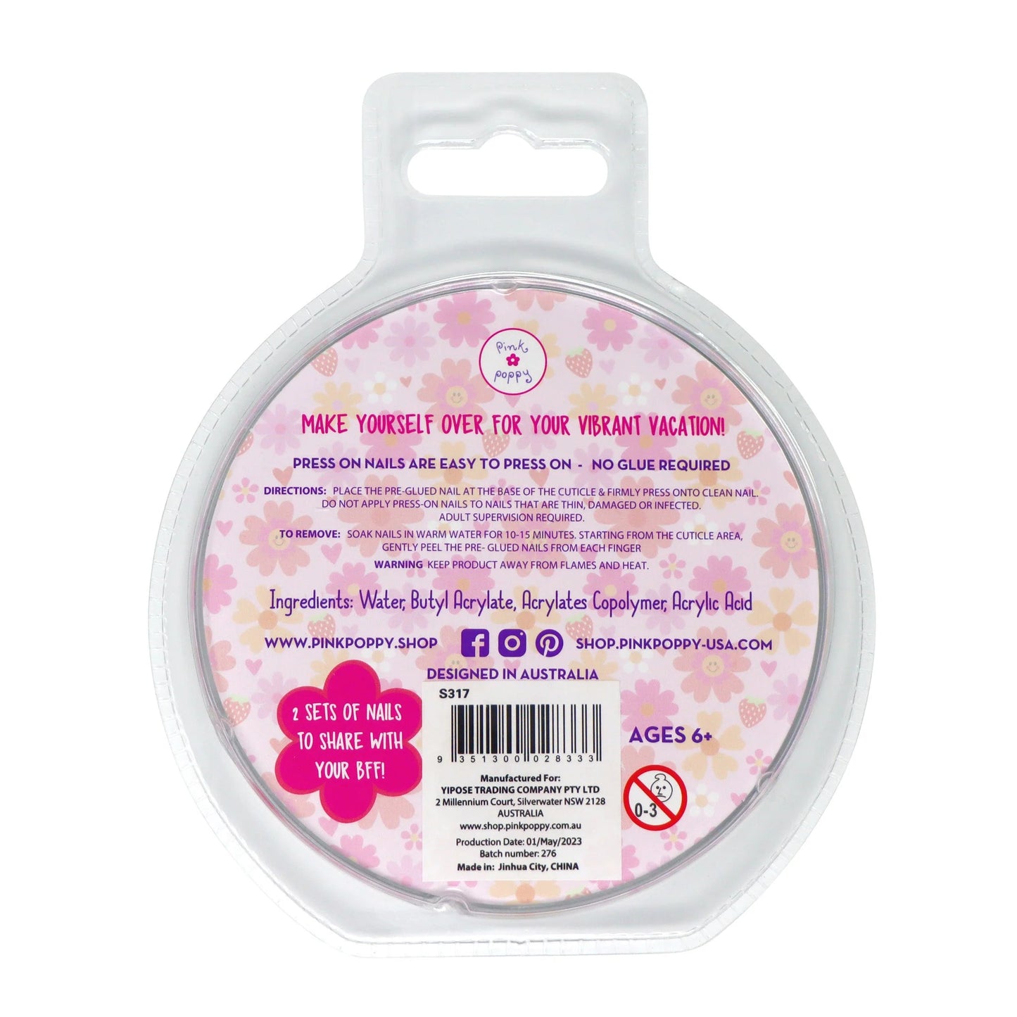 Pink Poppy - Vibrant Vacation Press On Nails