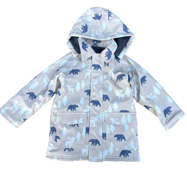 Korango - Bear Print colour change Raincoat - Tapioca