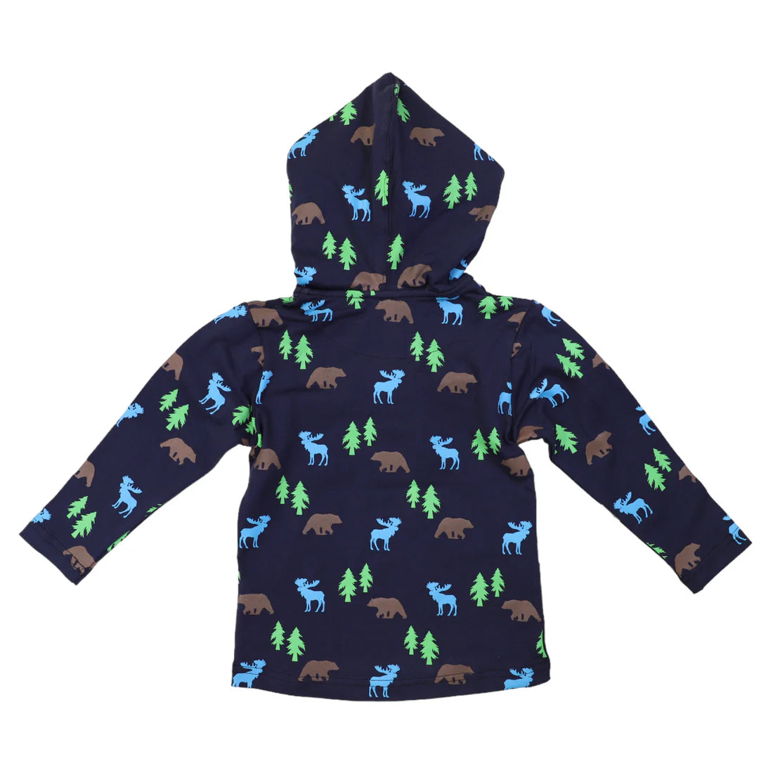 Korango - Bear Print Long Sleeve Hooded Tee - Peacoat