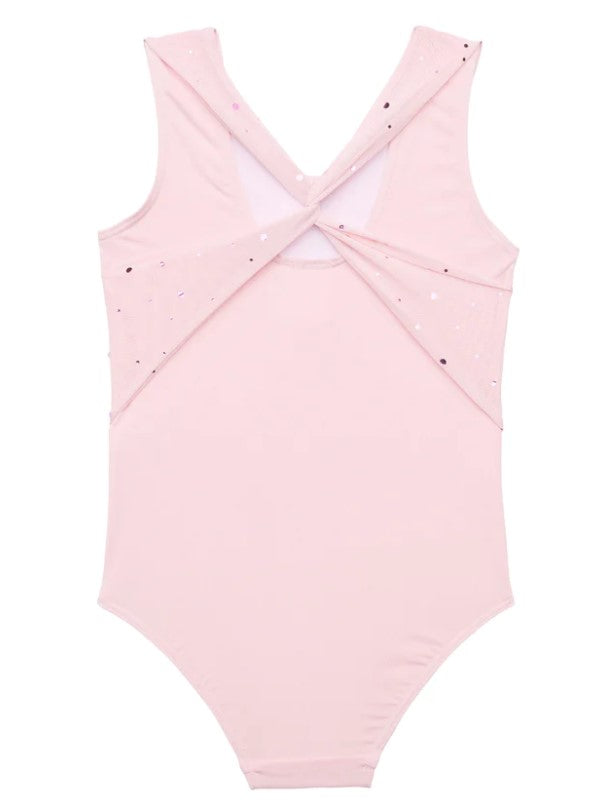 Flo- Alice Sequin Mesh Cross Back Leotard Pink