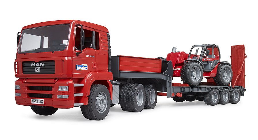 Bruder - MAN TGA Truck with Low Loader Trailer and Manitou Telehandler
