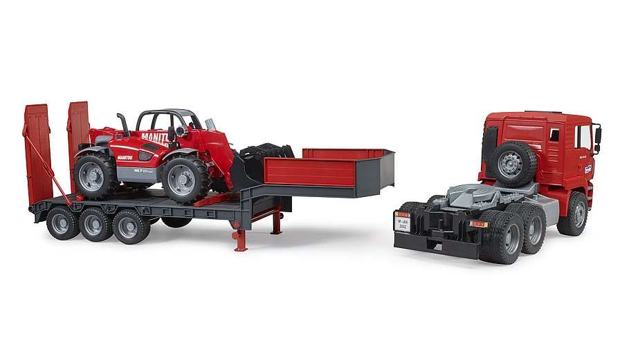 Bruder - MAN TGA Truck with Low Loader Trailer and Manitou Telehandler