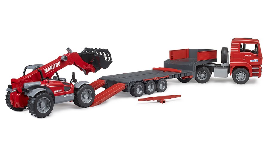 Bruder - MAN TGA Truck with Low Loader Trailer and Manitou Telehandler