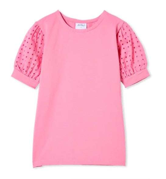 Milky - Pink Broderie Sleeve Tee