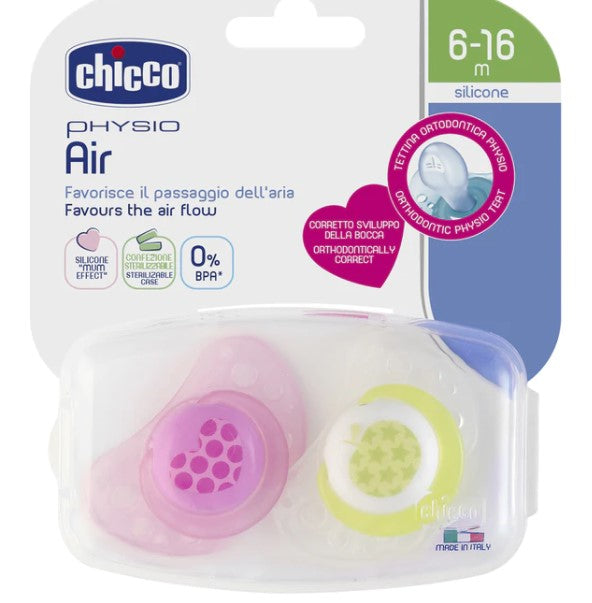 Chicco - Nursing Soother - Physio Air - 6-16m 2pk - Assorted