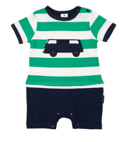 Korango - Kombi Van Short Sleeve Romper - Green Stripe