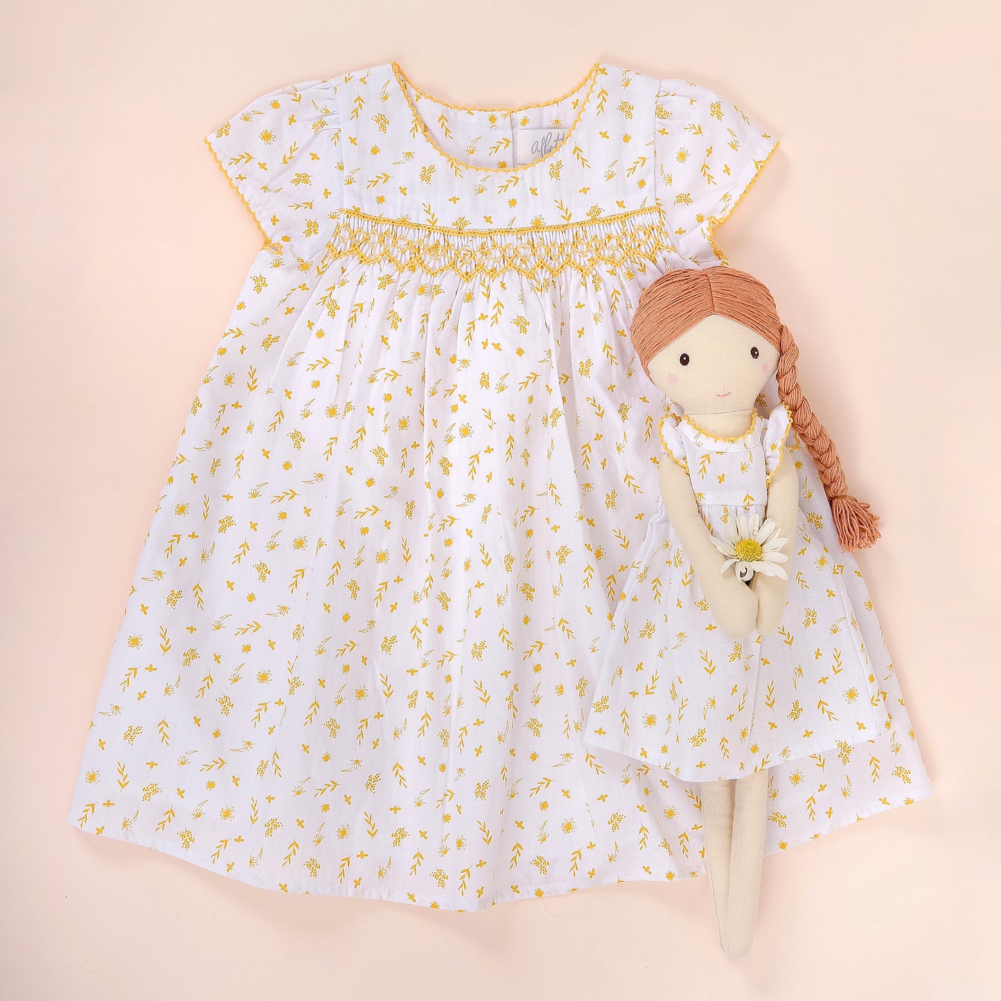 Albetta - Wild Bees & Floral Print Hand Smocked Dress