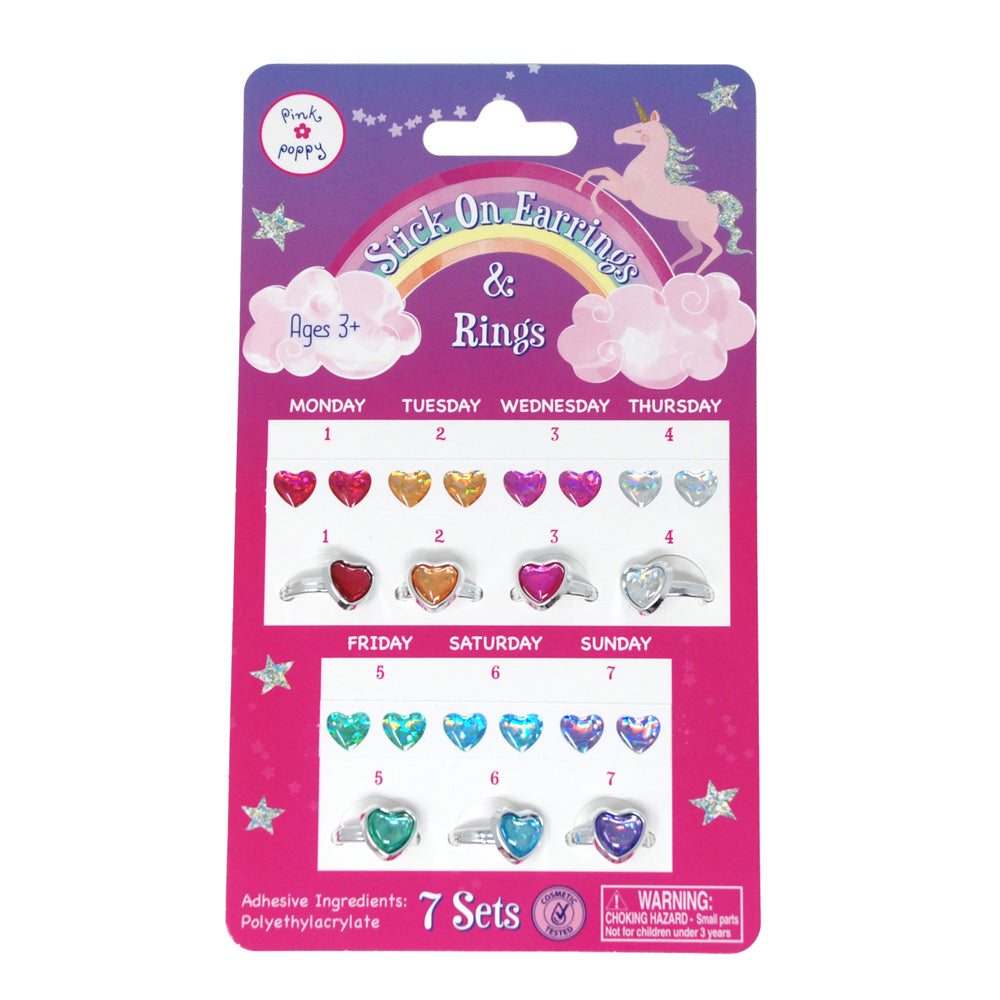 Pink Poppy - 7 Day Stick On Earrings & Ring Set