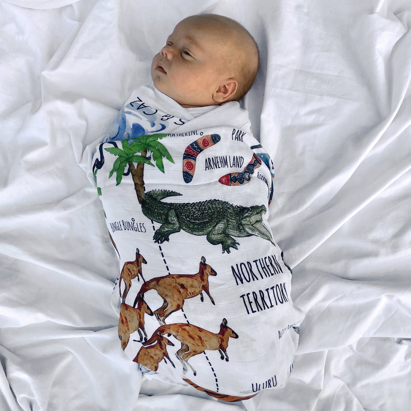 Chuckles & Caz - Muslin Swaddle Australian Watercolour Map