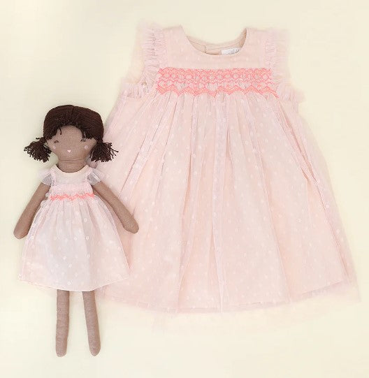 Albetta - Hand Smocked Polka Dots Net Dress