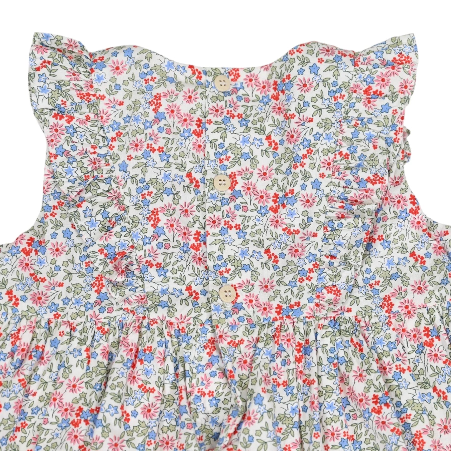 Korango - Cotton Floral Frill Smocked Dress - Red Floral