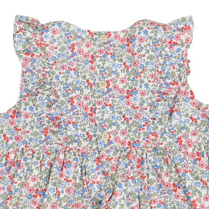 Korango - Cotton Floral Frill Smocked Dress - Red Floral