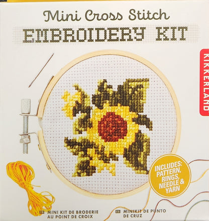 Kikkerland Mini Cross Stitch Embroidery Kit Sunflower