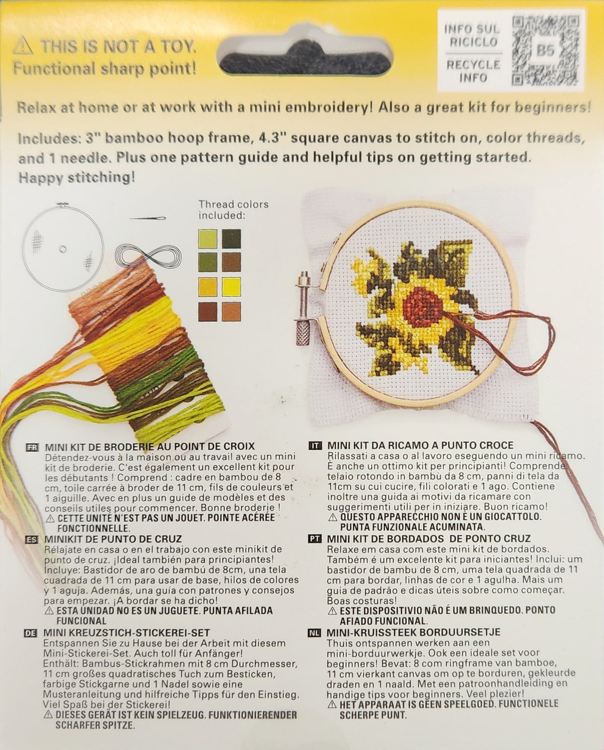 Kikkerland Mini Cross Stitch Embroidery Kit Sunflower