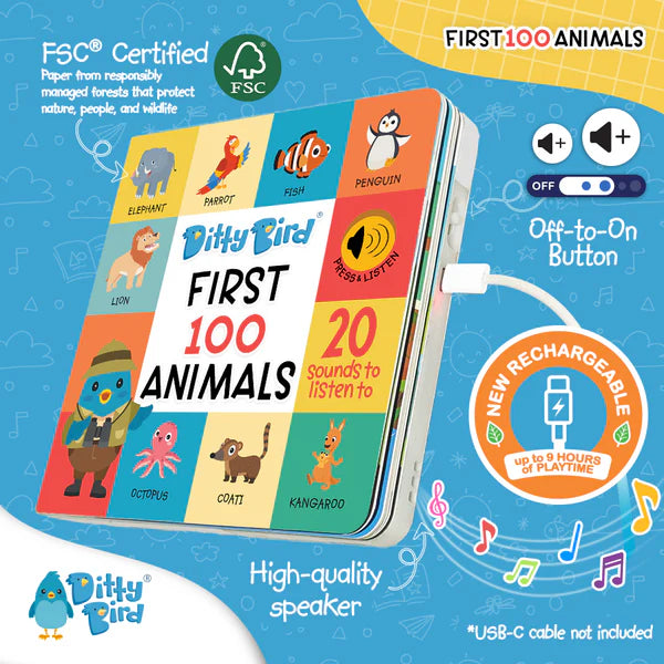 Ditty Bird - First 100 Animals - USB C Rechargeable