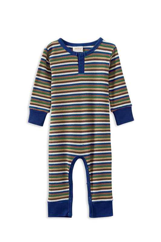 Milky - Waffle Stripe Henley Romper