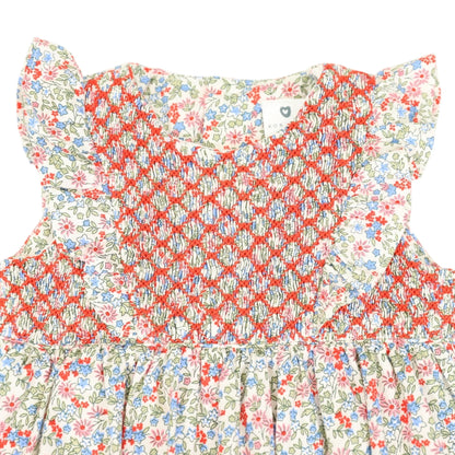 Korango - Cotton Floral Frill Smocked Sunsuit - Red Floral