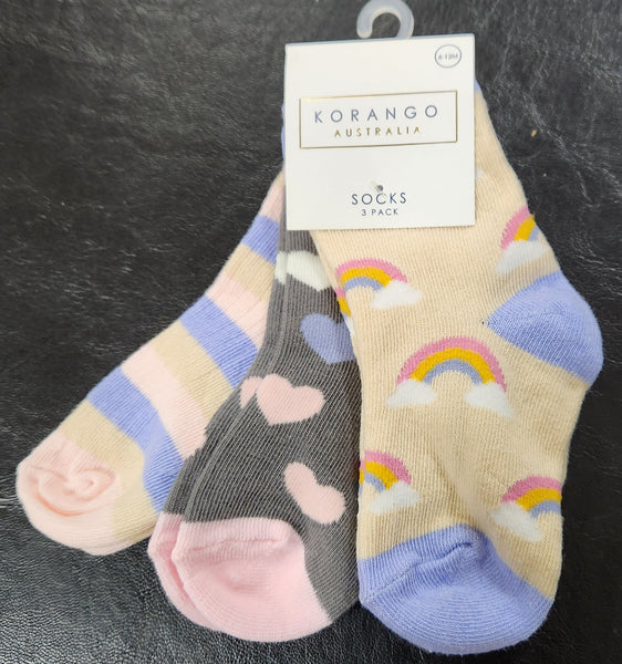 Korango Sunshine & Rainbow Baby Socks 3pk