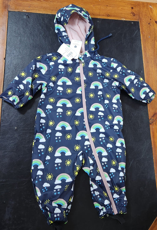 Korango - Sunshine & Rainbows, Polar Fleece Lined, Zip Rain Suit - Peacoat