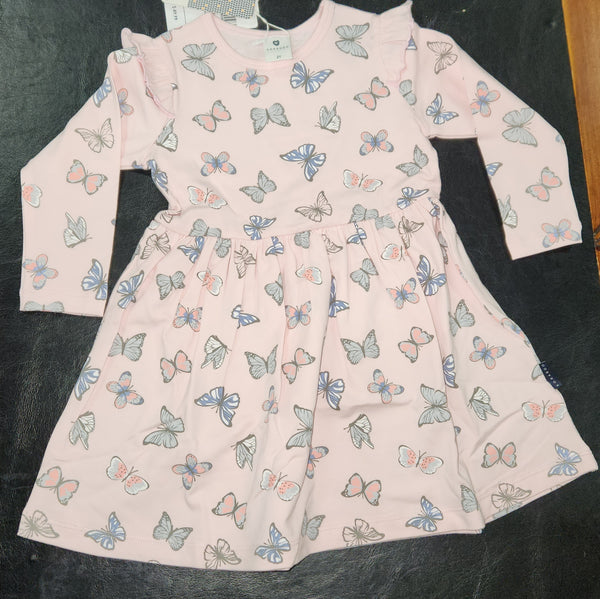 Korango Butterfly Print Long Sleeve Dress  Fairy Pink