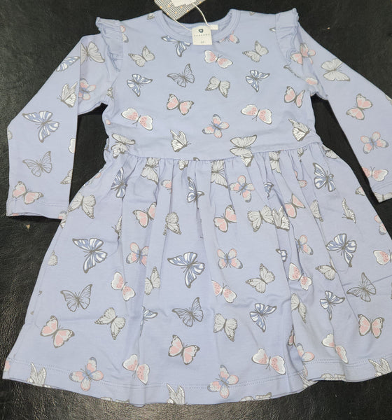 Korango Butterfly Print Long Sleeve Dress Blue Heron