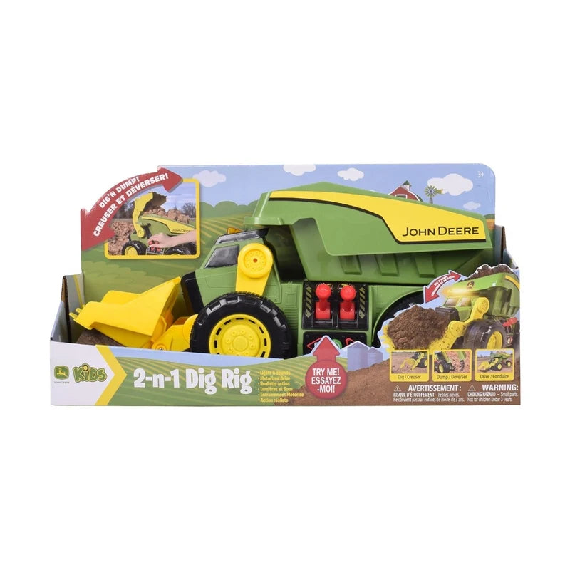 John Deere - 46cm Motorised 'Lights & Sounds' 2-n-1 Dig Rig Toy