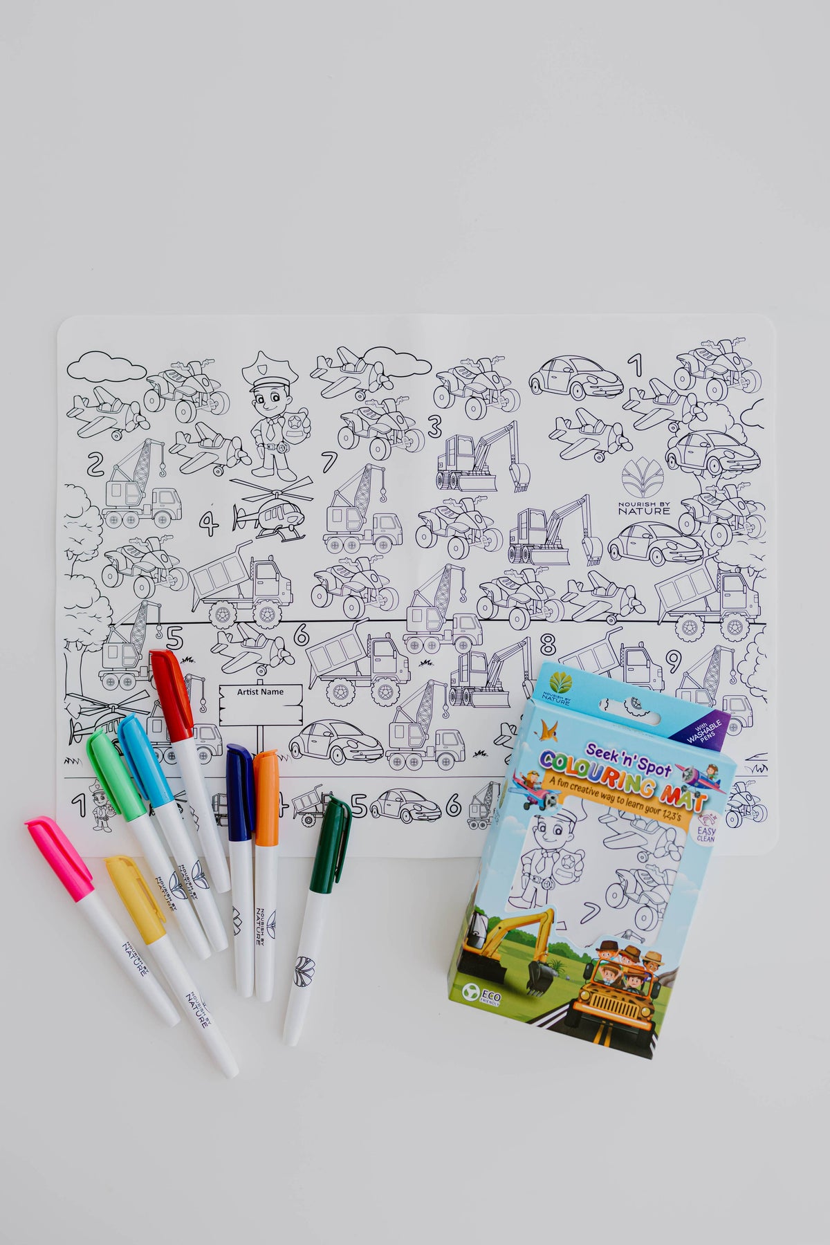 Nourish By Nature - Reusable Colouring Mat - Cars and Truck Seek & Spot - A3 Silicone
