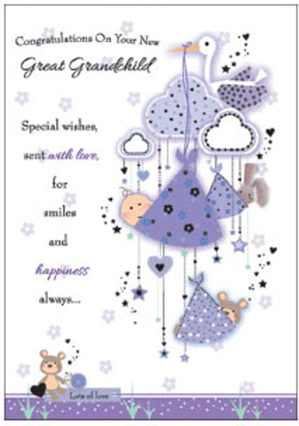 Congratulations On Birth of New Great Grandchild (Purple) - Card Deluxe