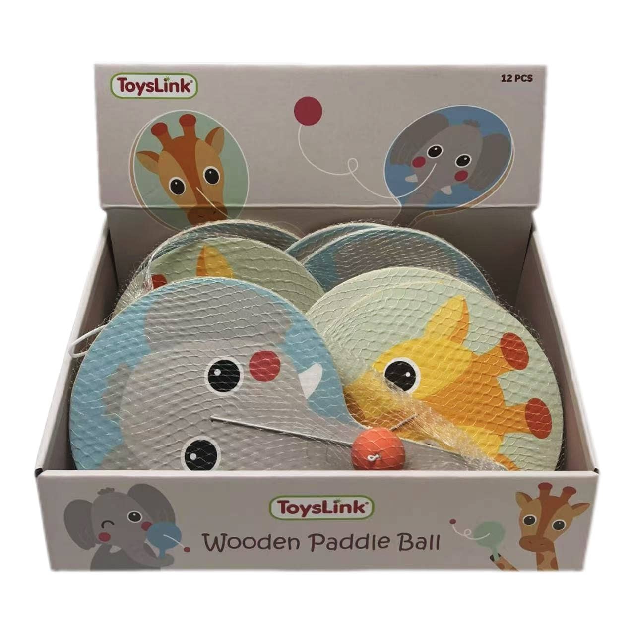 Wooden Elephant & Giraffe Paddle Ball