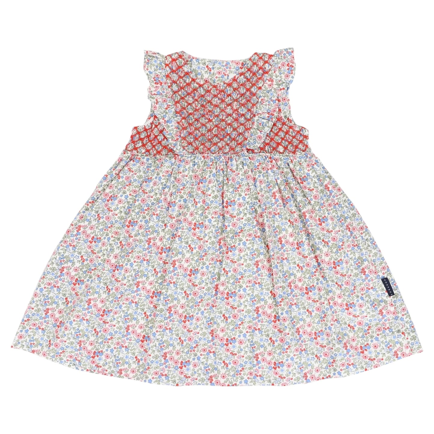 Korango - Cotton Floral Frill Smocked Dress - Red Floral