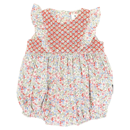 Korango - Cotton Floral Frill Smocked Sunsuit - Red Floral