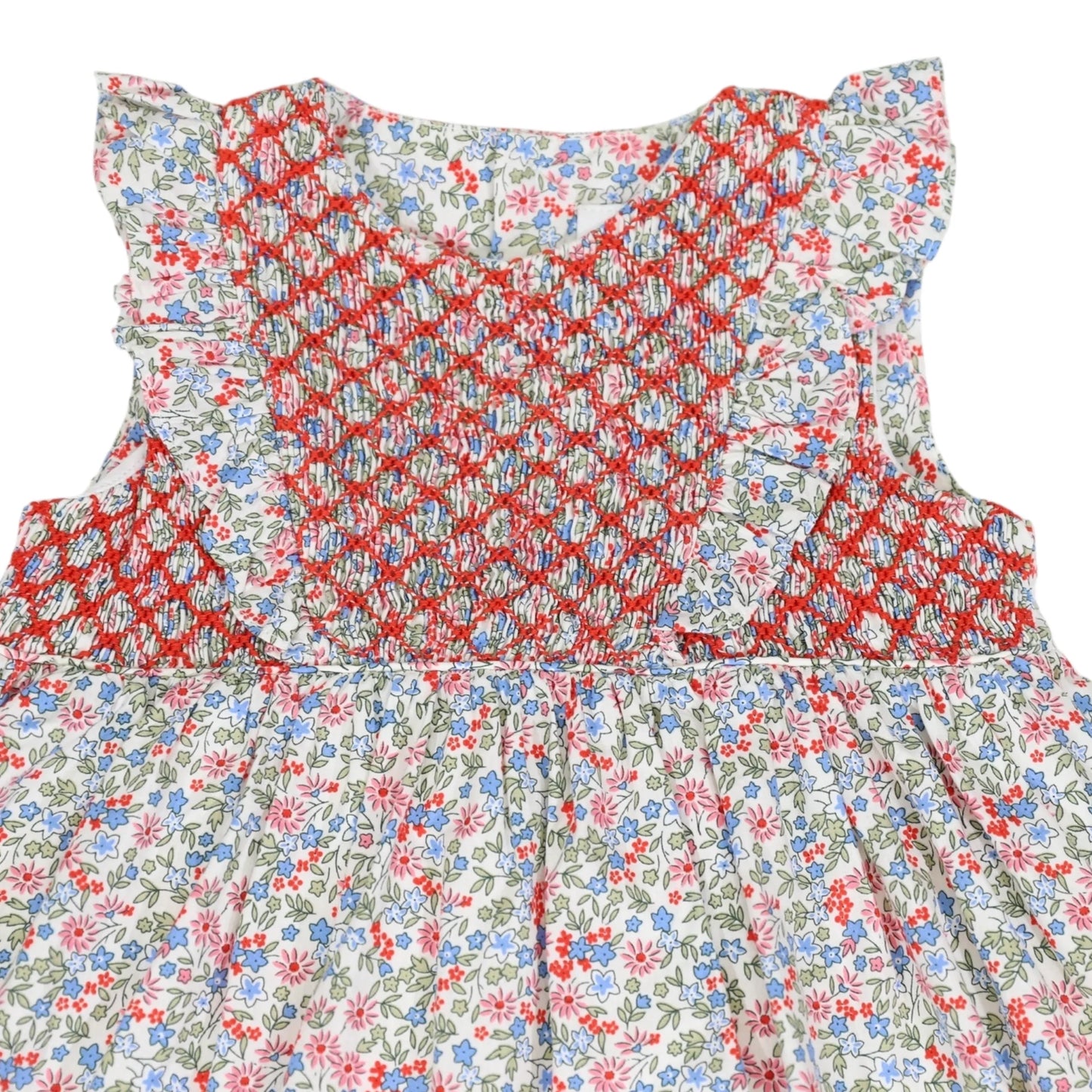 Korango - Cotton Floral Frill Smocked Dress - Red Floral
